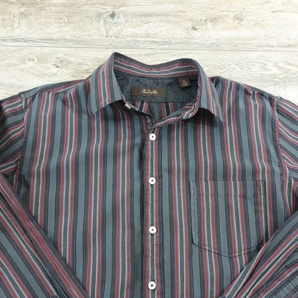 Tasso Elba Mens XL Long Sleeve Shirt Office Business Dress Designer Maroon Black - Picture 4 of 10